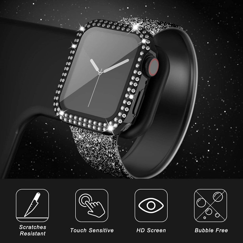 Godt Universal Cover med Skærmbeskytter i Plastik, Rhinsten og Hærdet Glas passer til Apple Smartwatch