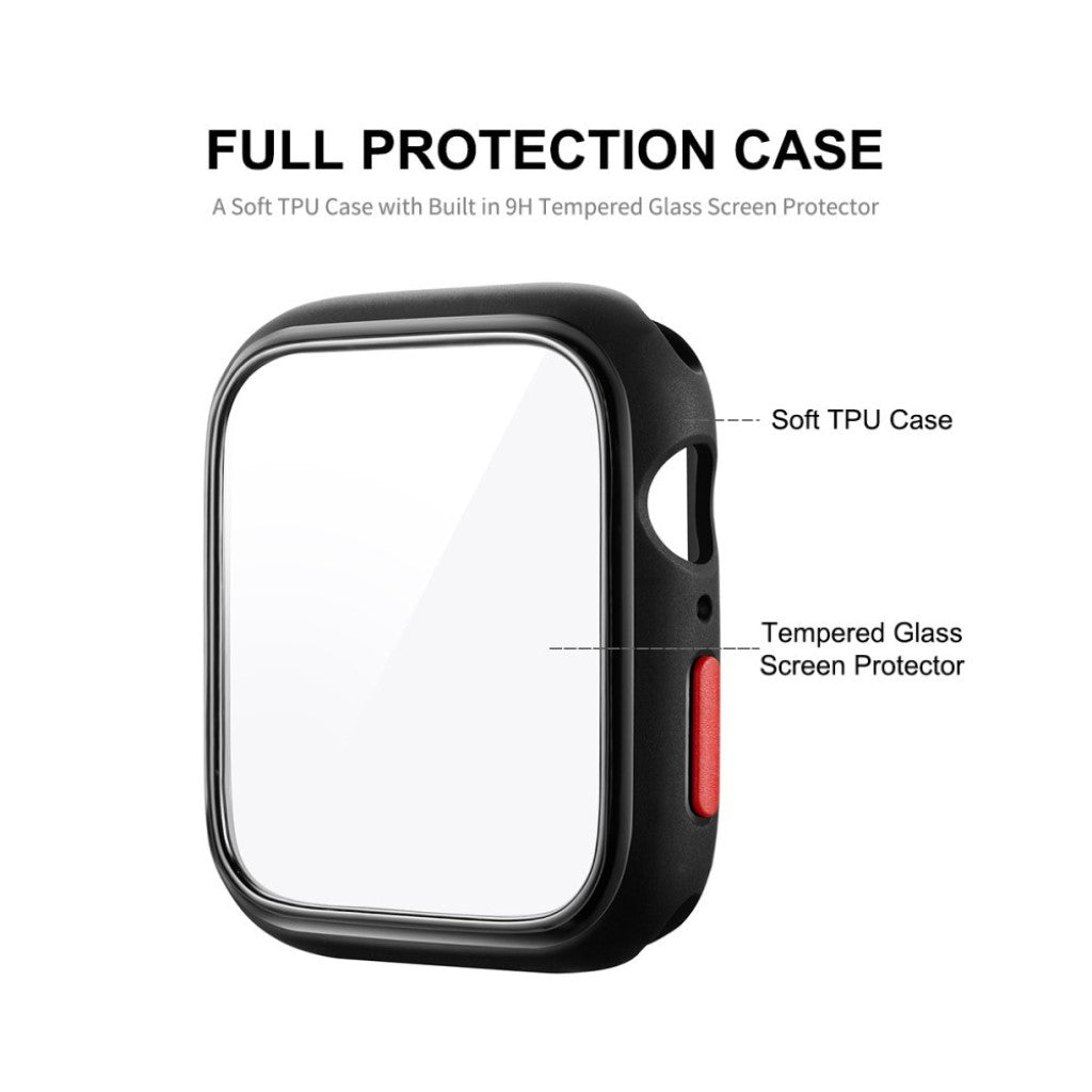 Rigtigt Fed Universal Cover med Skærmbeskytter i Silikone og Hærdet Glas passer til Apple Watch Series 6 40mm / Apple Watch Series 5 40mm