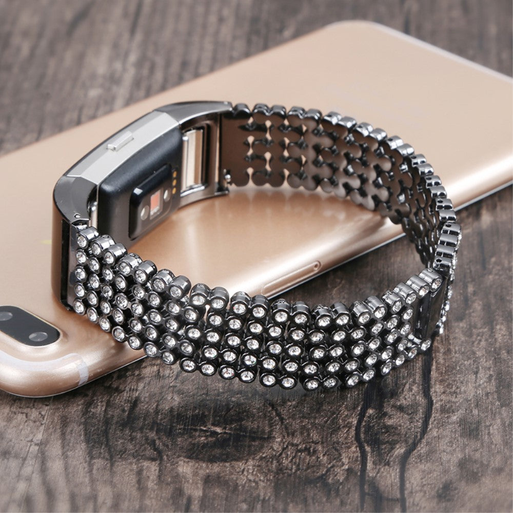 Superflot Metal Og Rhinsten Rem passer til Fitbit Charge 2