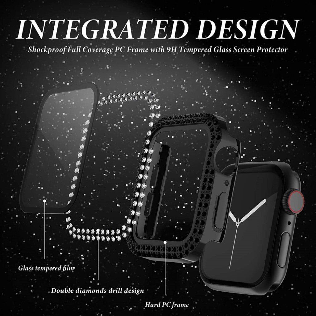 Rigtigt Fed Universal Cover med Skærmbeskytter i Plastik, Rhinsten og Hærdet Glas passer til Apple Smartwatch