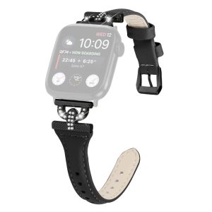 Solid Ægte Læder Og Rhinsten Universal Rem passer til Apple Smartwatch