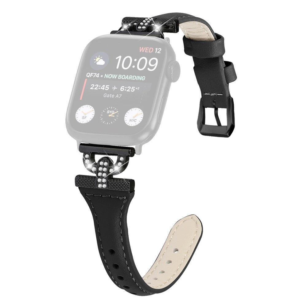 Solid Ægte Læder Og Rhinsten Universal Rem passer til Apple Smartwatch