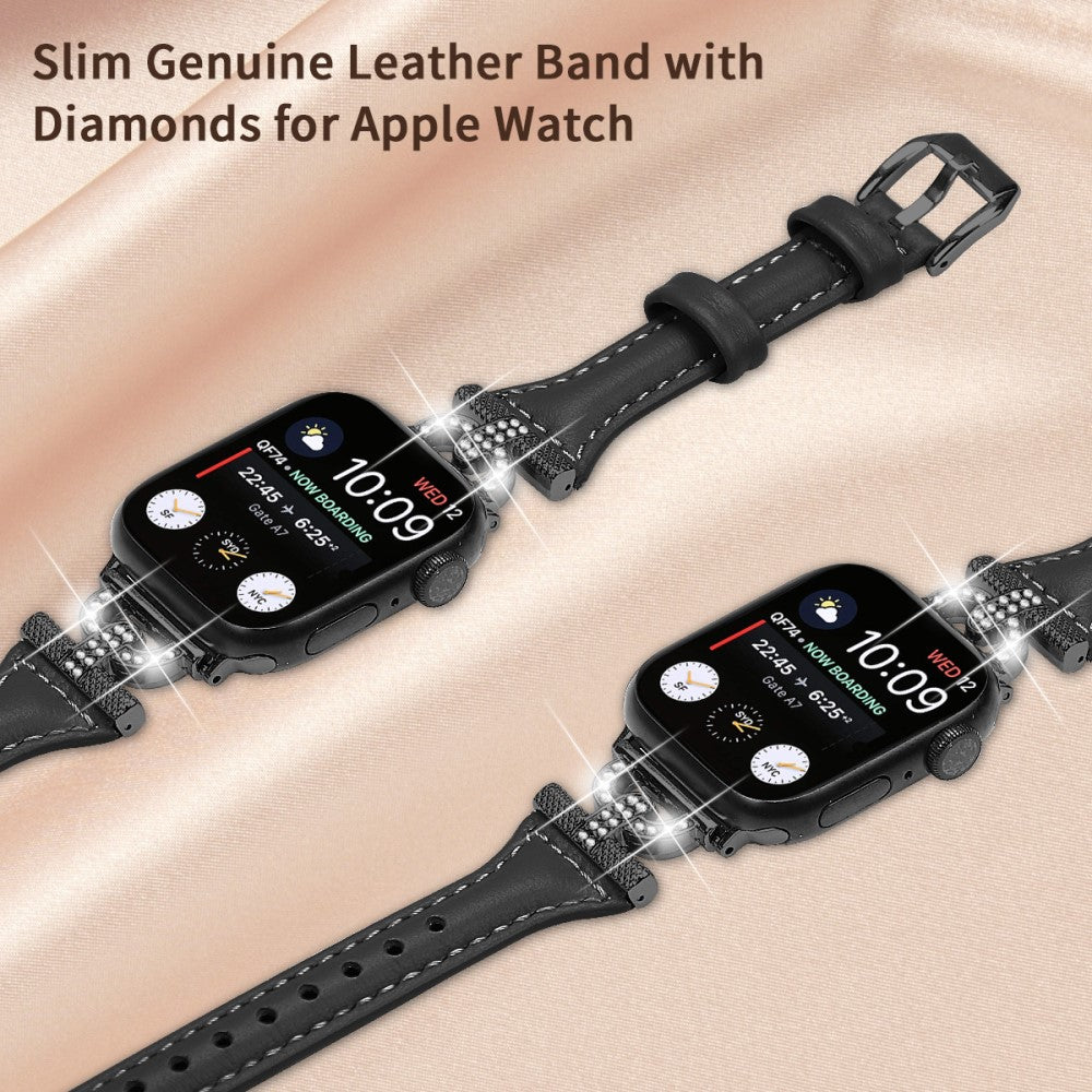 Solid Ægte Læder Og Rhinsten Universal Rem passer til Apple Smartwatch