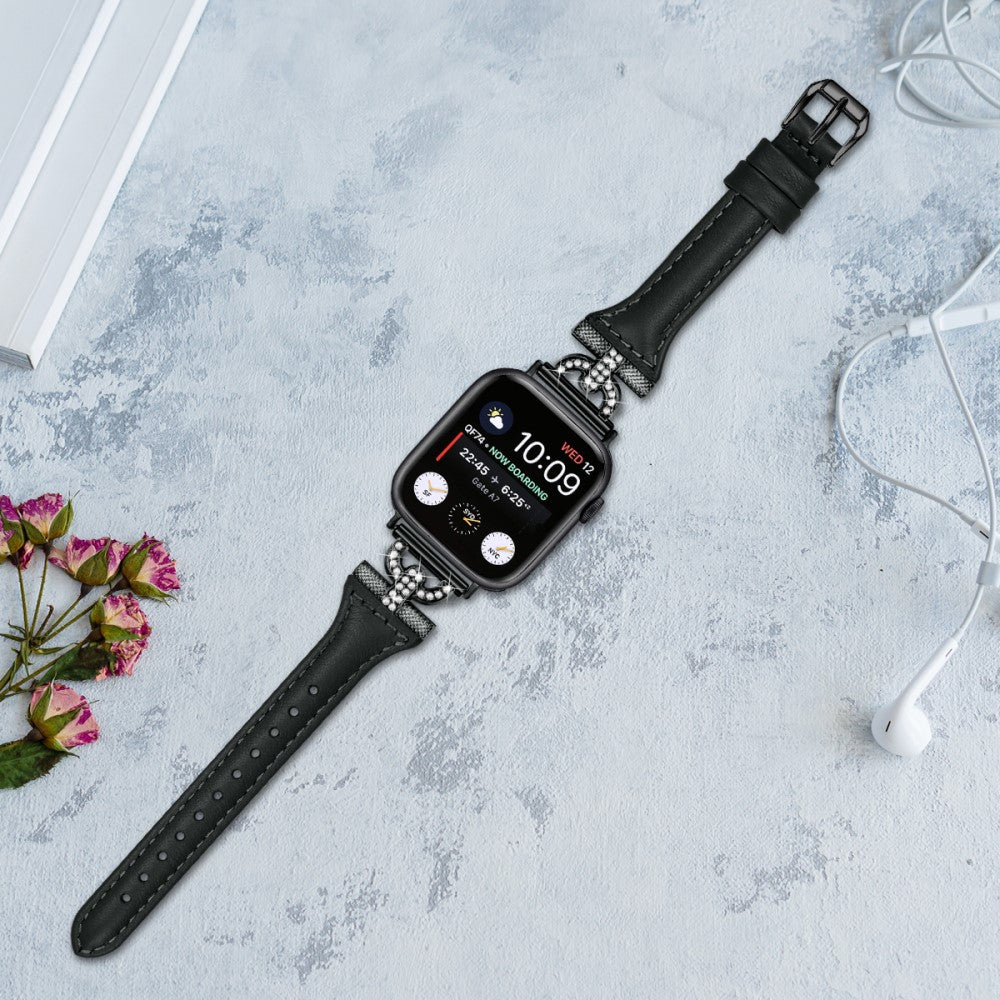 Solid Ægte Læder Og Rhinsten Universal Rem passer til Apple Smartwatch