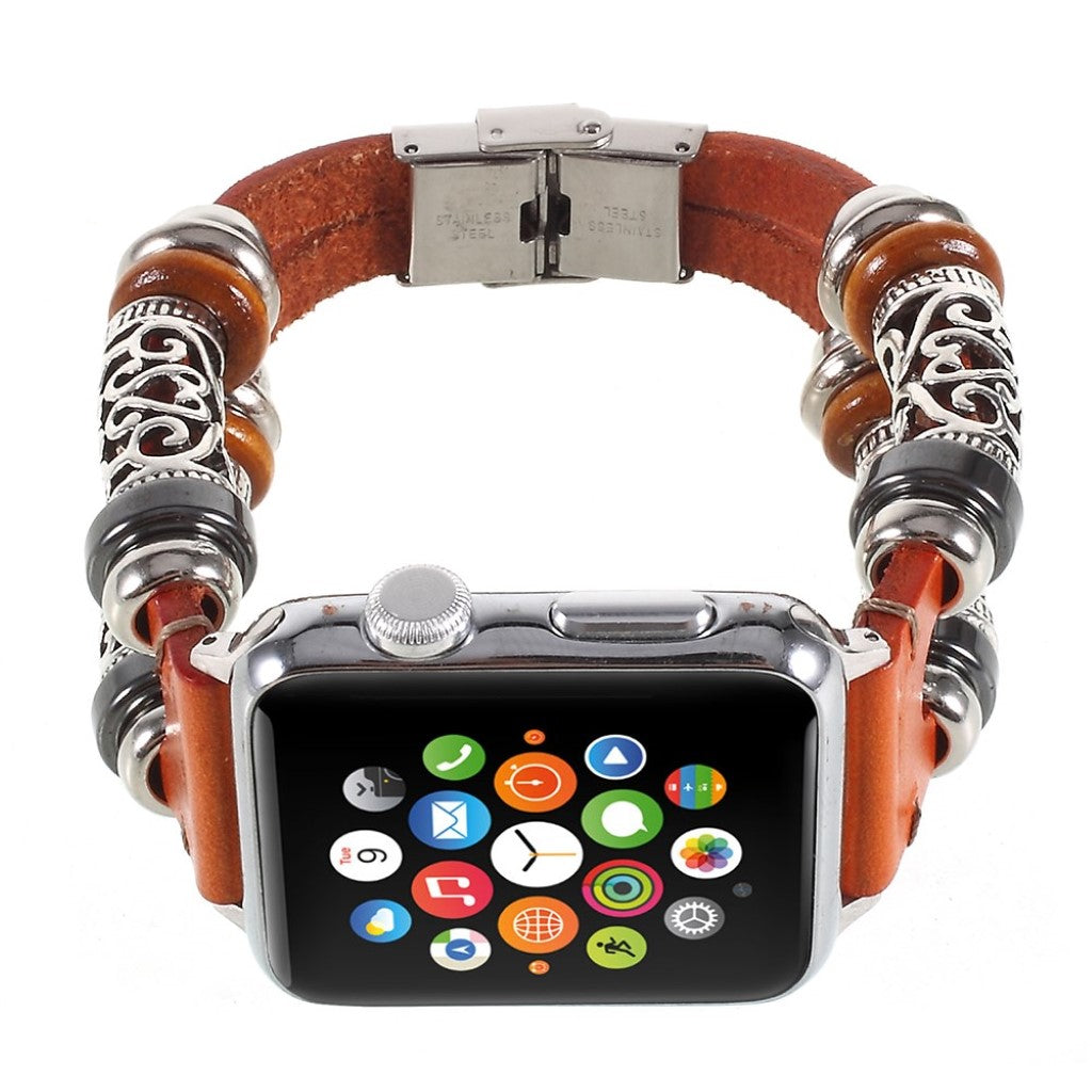 Elegant Ægte Læder Og Metal Rem passer til Apple Watch Series 1-3 38mm Rabat