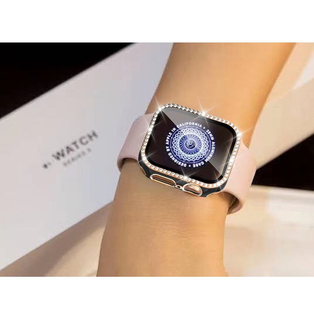 Rigtigt Fed Cover med Skærmbeskytter i Plastik, Rhinsten og Hærdet Glas passer til Apple Watch 40mm