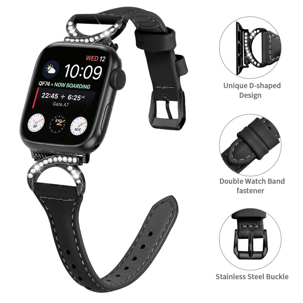 Smuk Ægte Læder Og Rhinsten Universal Rem passer til Apple Smartwatch