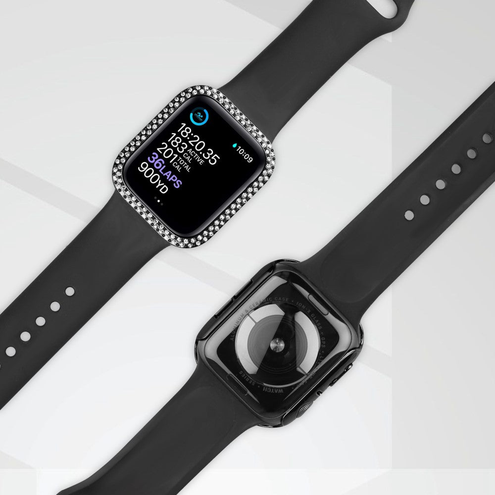 Meget Fint Universal Cover med Skærmbeskytter i Plastik, Rhinsten og Hærdet Glas passer til Apple Watch Series 8 (45mm) / Apple Watch Series 7 45mm