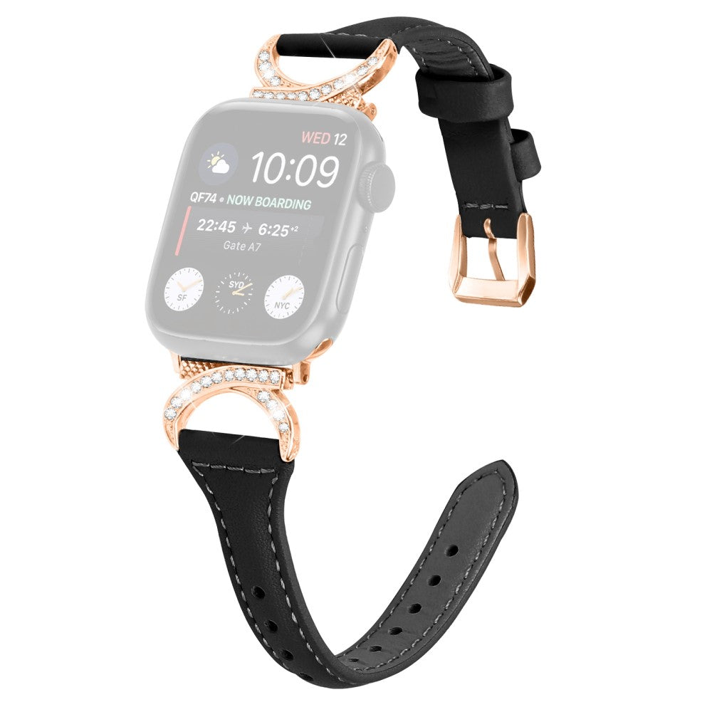 Solid Ægte Læder Og Rhinsten Universal Rem passer til Apple Smartwatch Udsalg