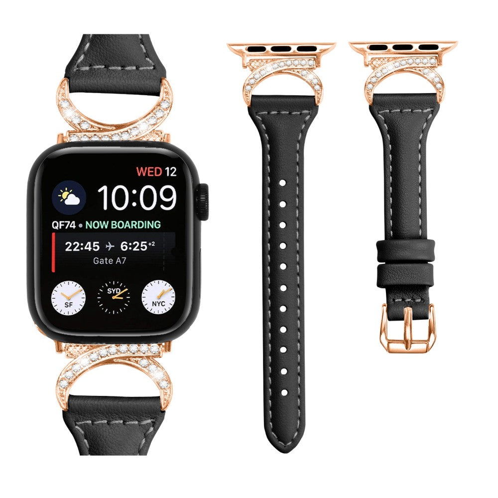 Solid Ægte Læder Og Rhinsten Universal Rem passer til Apple Smartwatch Udsalg