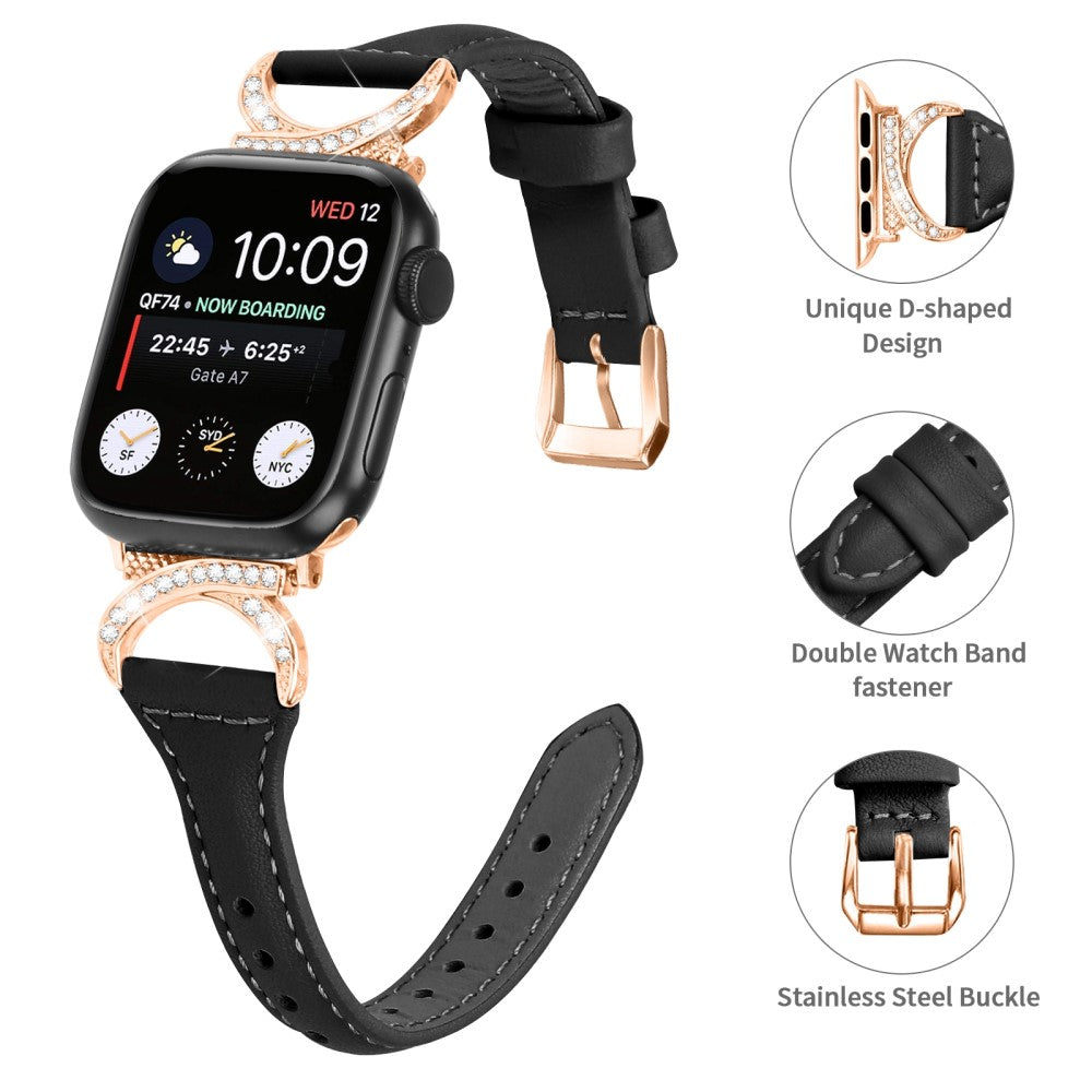 Solid Ægte Læder Og Rhinsten Universal Rem passer til Apple Smartwatch Udsalg