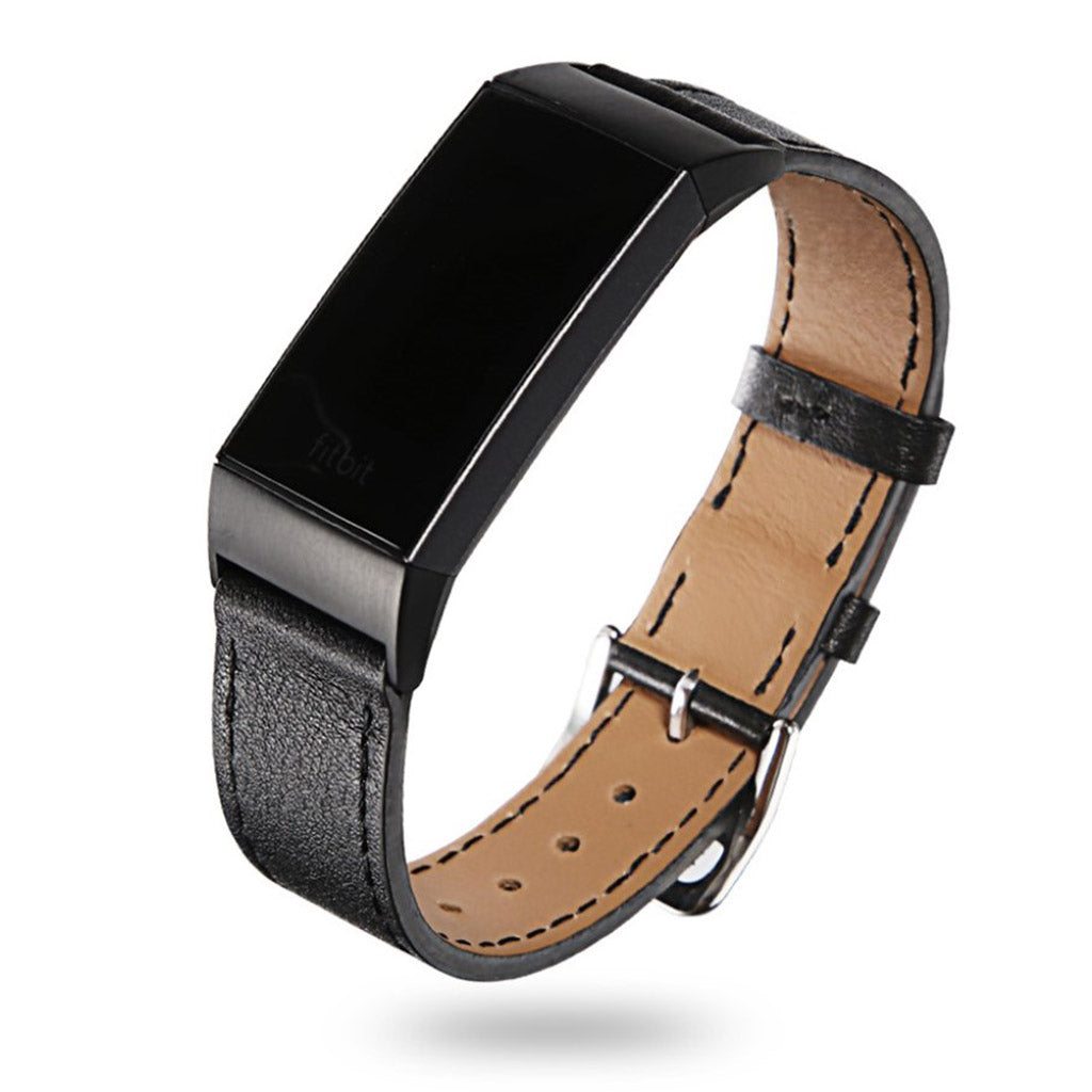 Super Hårdfør Ægte Læder Rem passer til Fitbit Charge 3