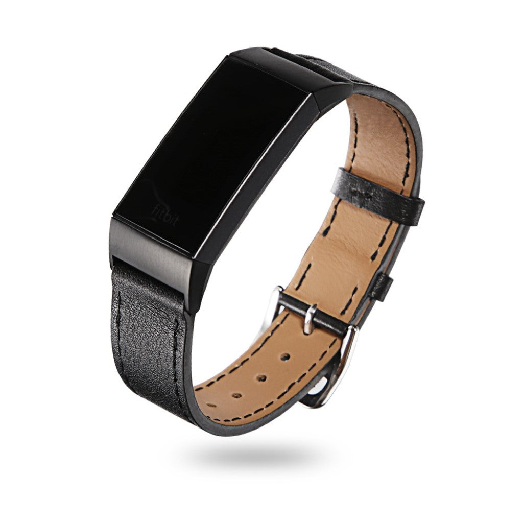 Super Hårdfør Ægte Læder Rem passer til Fitbit Charge 3