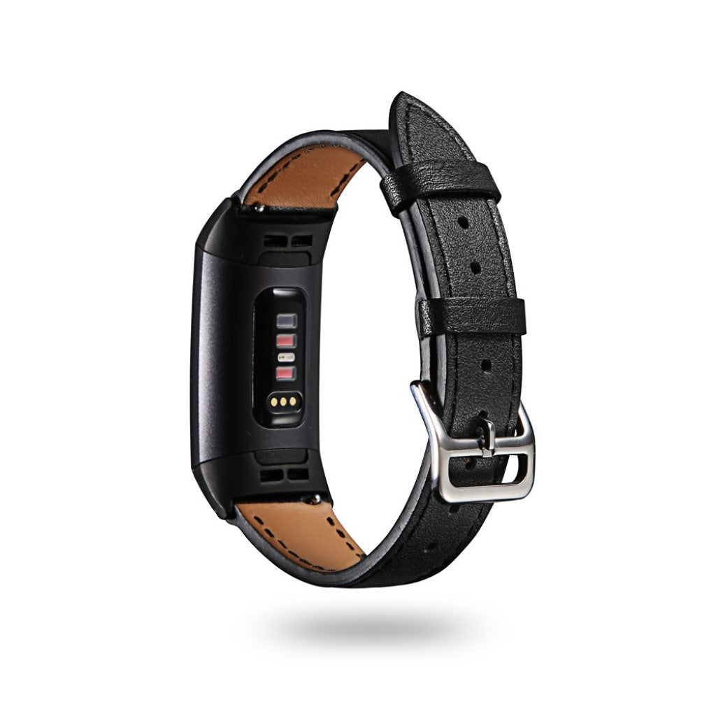Super Hårdfør Ægte Læder Rem passer til Fitbit Charge 3