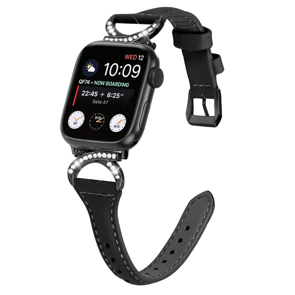 Skøn Ægte Læder Og Rhinsten Universal Rem passer til Apple Smartwatch
