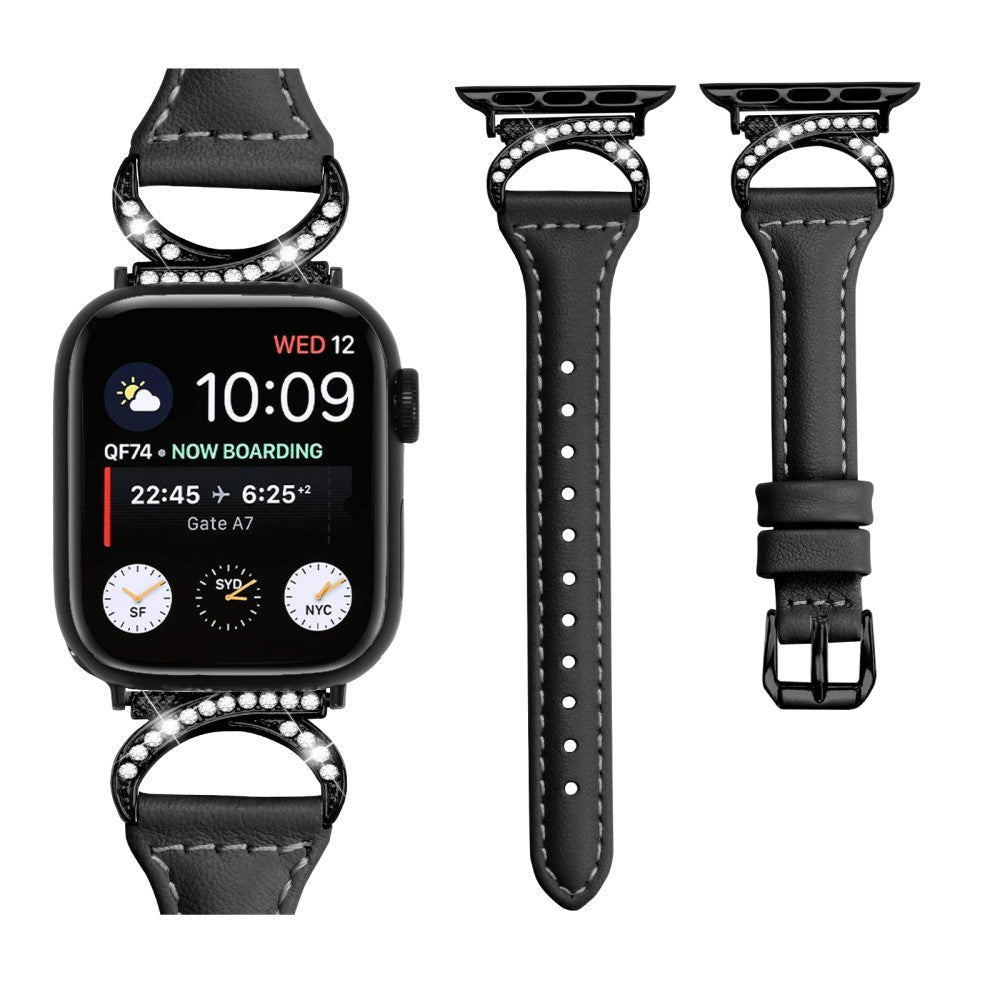 Skøn Ægte Læder Og Rhinsten Universal Rem passer til Apple Smartwatch