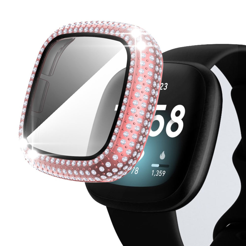 Vildt Godt Universal Cover med Skærmbeskytter i Plastik og Rhinsten passer til Fitbit Sense 1 / Fitbit Versa 3