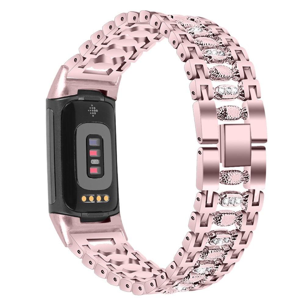 Rigtigt Sejt Metal Og Rhinsten Rem passer til Fitbit Charge 5