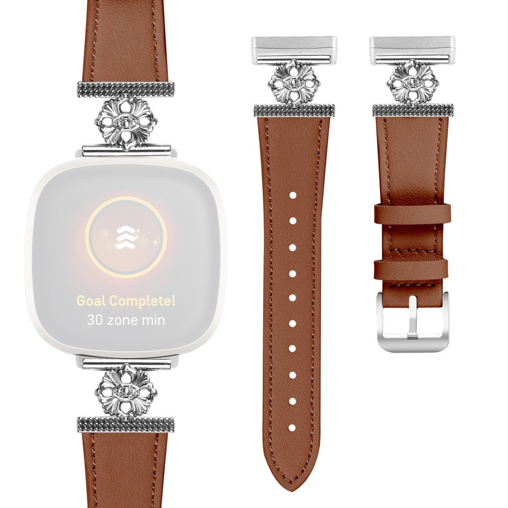 Rigtigt Flot Ægte Læder Og Metal Rem passer til Fitbit Sense / Fitbit Versa 3