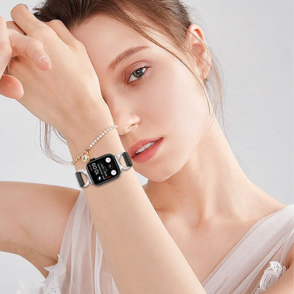 Smuk Ægte Læder Og Rhinsten Universal Rem passer til Apple Smartwatch