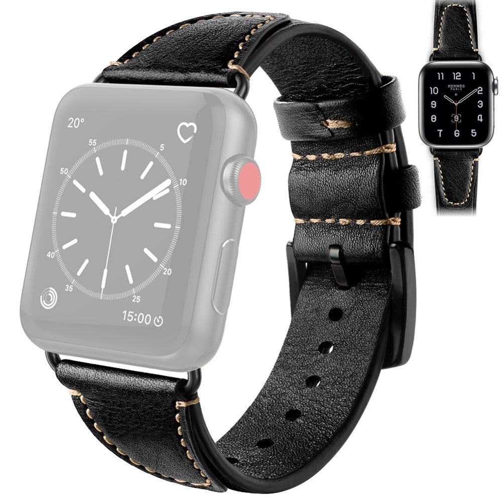 Solid Ægte Læder Rem passer til Apple Watch Series 7 45mm
