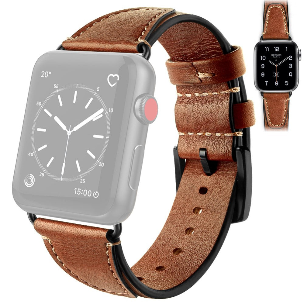 Solid Ægte Læder Rem passer til Apple Watch Series 7 45mm