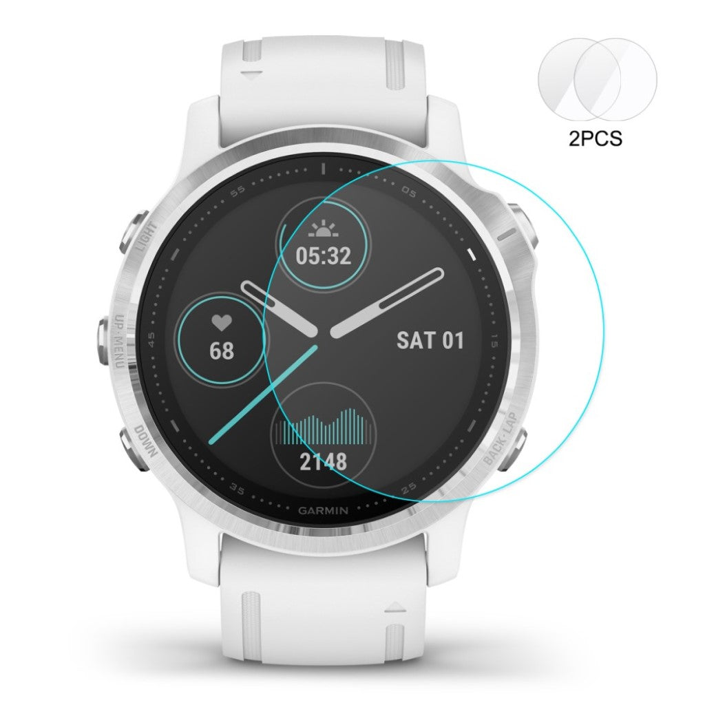 2stk Hærdet Glas 9H Universal Skærmbeskytter passer til Garmin Fenix 6S / Garmin Fenix 6S Pro