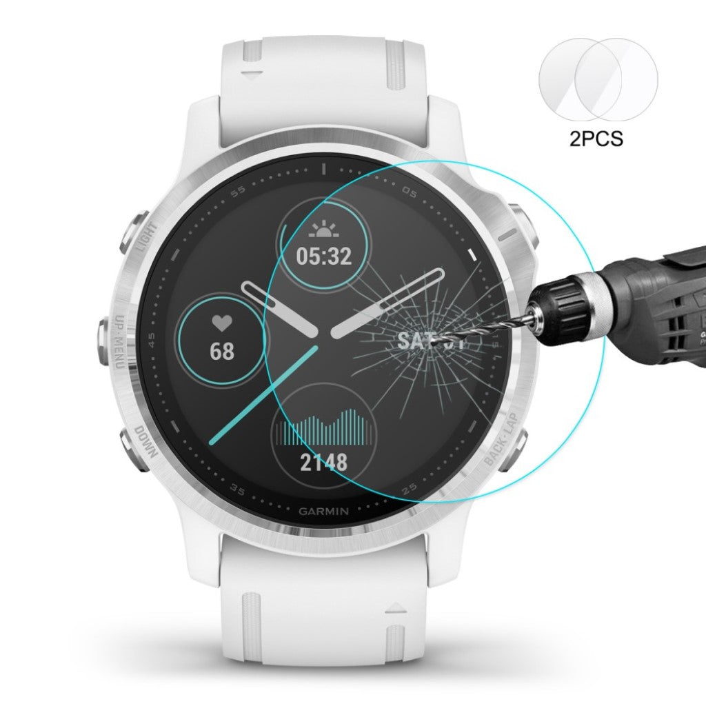 2stk Hærdet Glas 9H Universal Skærmbeskytter passer til Garmin Fenix 6S / Garmin Fenix 6S Pro