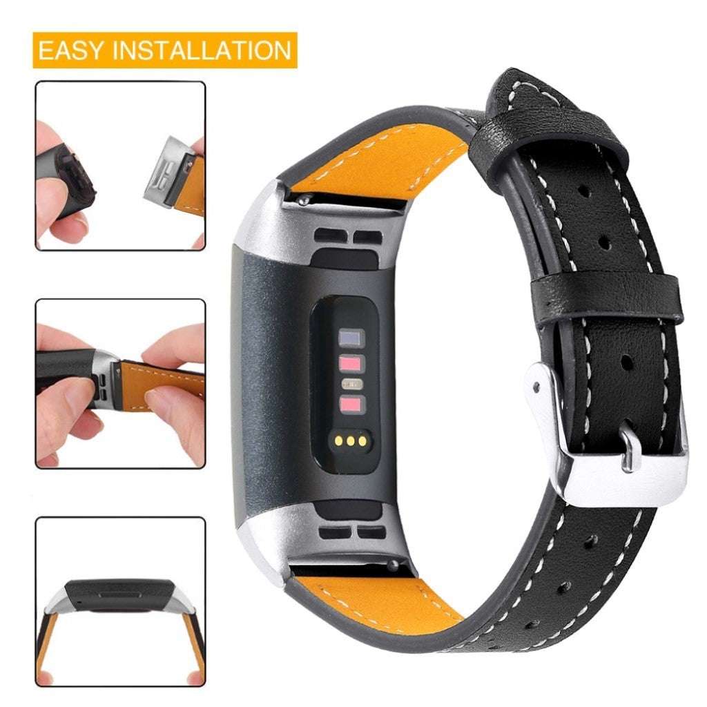 Ægte Læder Universal Rem passer til Fitbit Charge 4 / Fitbit Charge 3