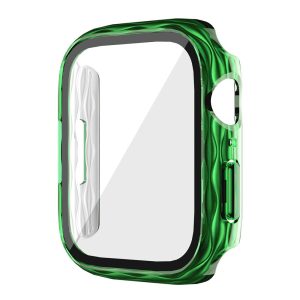 Apple Watch Series 9 / 8 / 7 41mm Watch Frame Hard Bump resistant Wavy Texture Cover with Tempered Film - Transparent Green